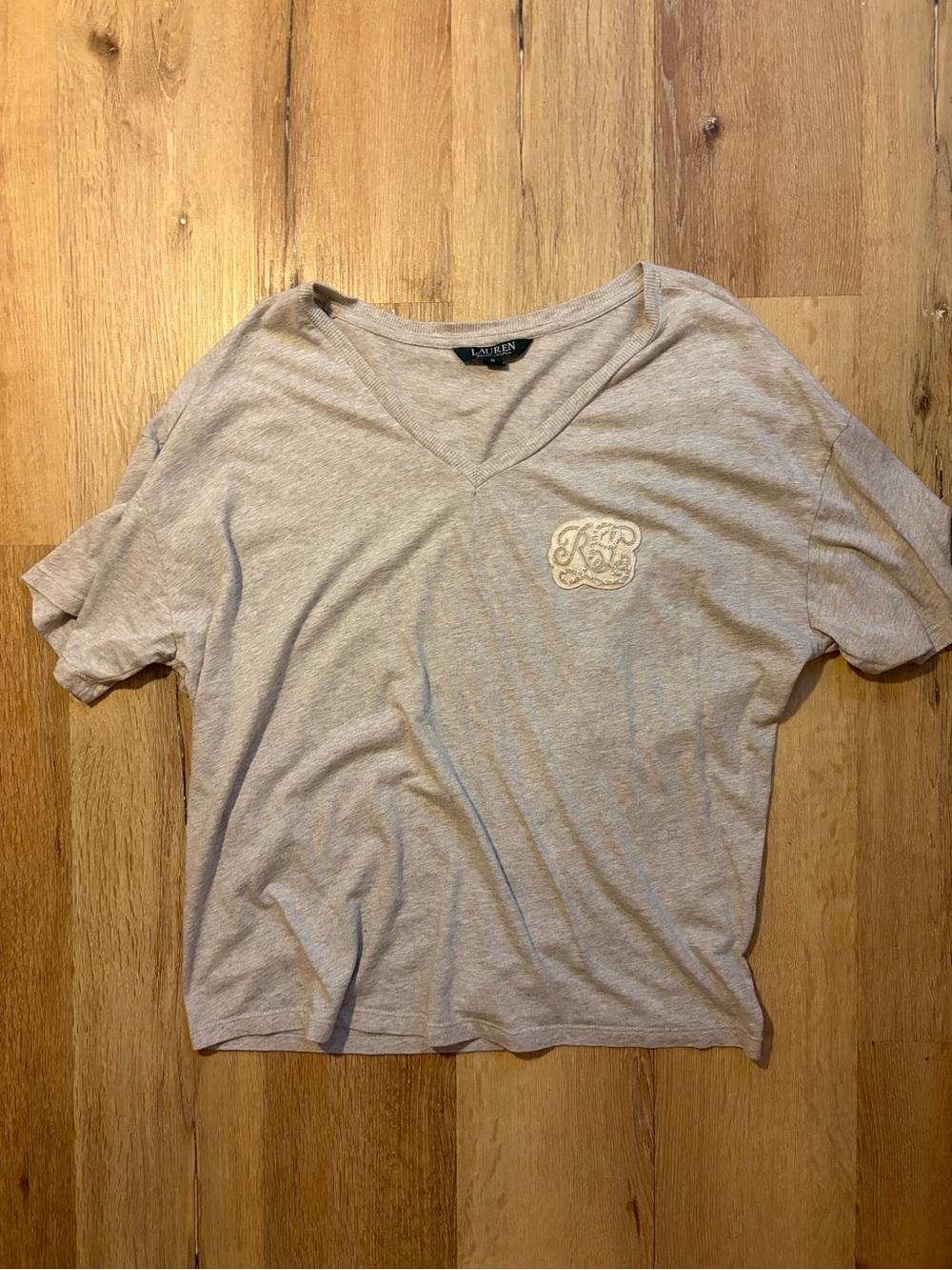 Lauren Ralph Lauren Beige/Grey V-Neck Short Sleeve Tee